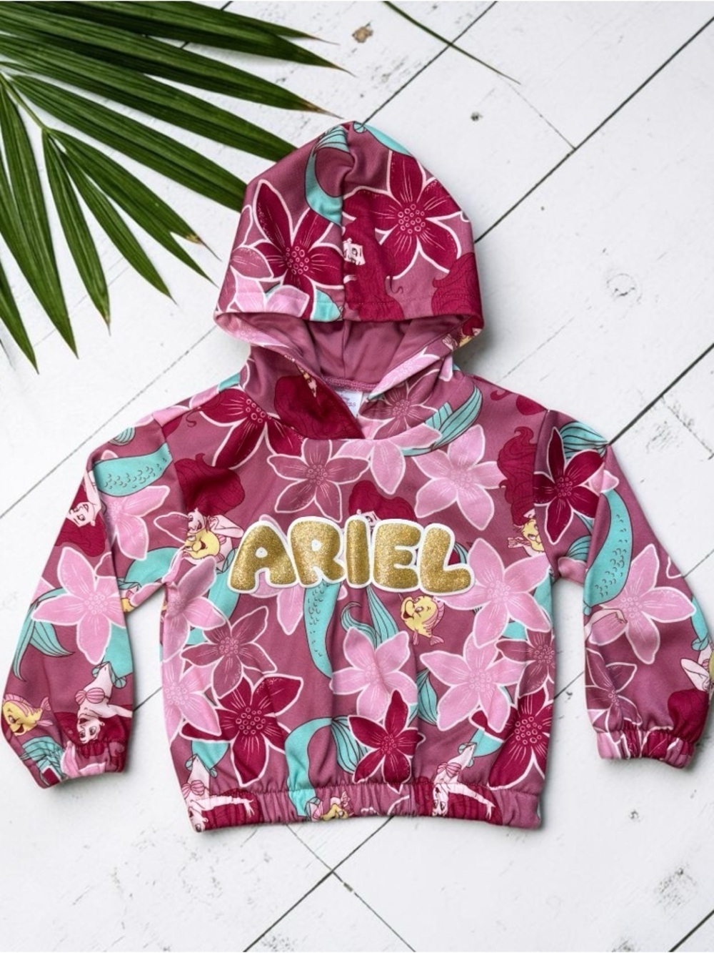 Disney Princess Ariel Hoodie Girls 4T Floral Little Mermaid Hooded Sweatshirt